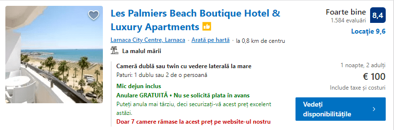 Les Palmiers Beach | cazare pe plaja Larnaca | hotel Larnaca |