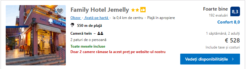 Family Hotel Jemelly | Obzor | cazare cu toate mesele |
