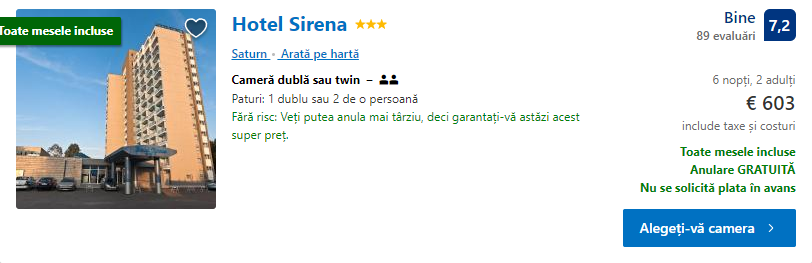 cazare Saturn Hotel Sirena