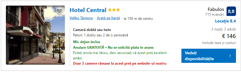 Hotel central | Veliko tarnovo hotel cu mic dejun |