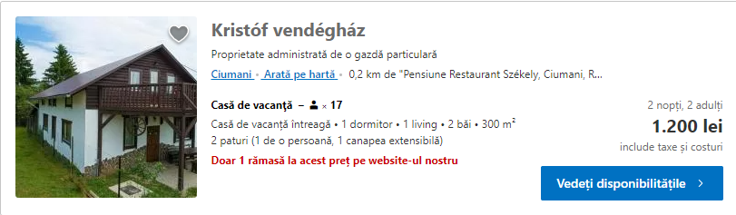 Kristof vendeghaz Ciumani | cazare cu ciubar HArghita |