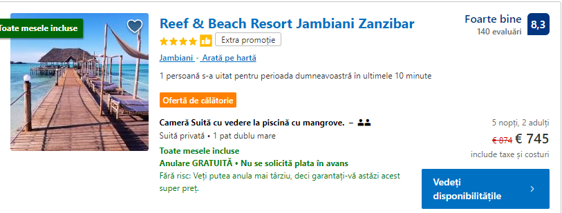 Reef and Beach Resort Jambiani | cazare resort Zanzibar |