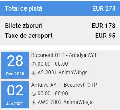 zbor Bucuresti Antalya Revelion