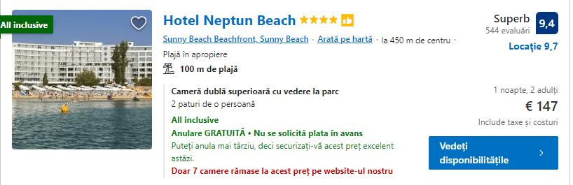 Hotel Neptun Beach | hotel Sunny Beach in iulie |