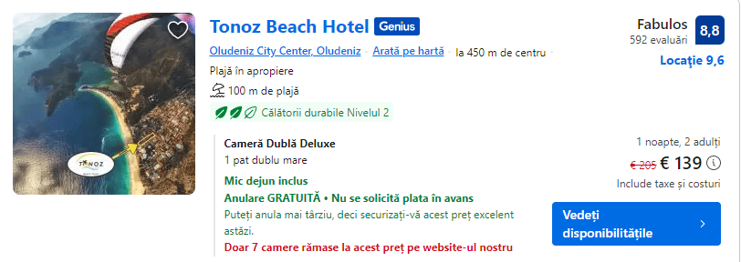 tonoz beach hotel | hotel cu mic dejun oludeniz | olundeniz turcia |
