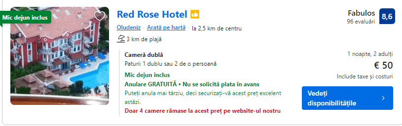 red rose hotel | cazare pe plaja oludeniz | cazare cu mic dejun oludeniz |