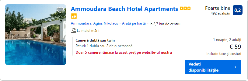 ammoudara beach hotel | hotel pe plaja in creta | hotel agios nikolaus creta |