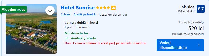 hotel surise | cazare crisan | crisan delta dunarii |