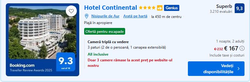 hotel continental | cazare cu spa sunny beach | cazare cu all inclusive sunny beach |
