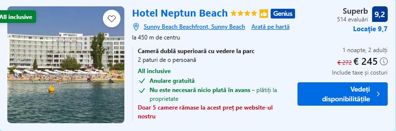 Hotel Neptun Beach | hotel Sunny Beach in iulie |