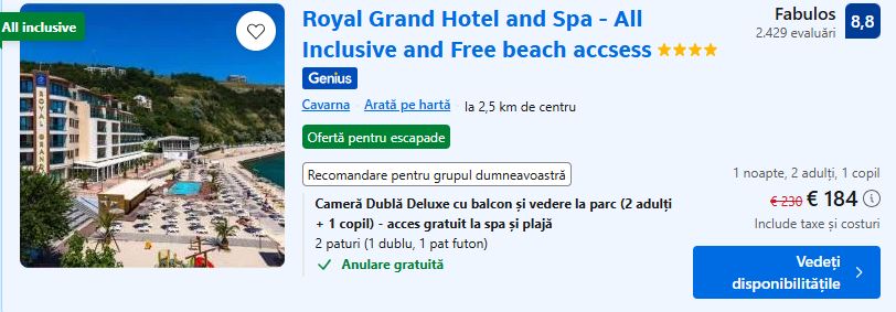 Royal Grand Hotel and Spa | Bulgaria in iulie | cavarna cazari all inclusive |
